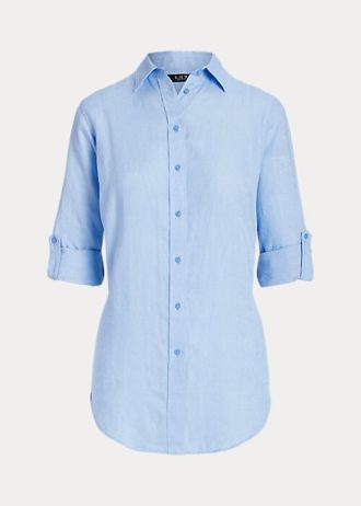 Camisas de lino Ralph Lauren azules para mujer
