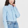 Camisas de mujer Ralph Lauren con volantes a rayas azules Camisas de mujer Ralph Lauren con volantes a rayas azules
