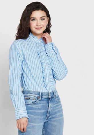 Camisas de mujer Ralph Lauren con volantes a rayas azules
