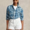 Camisas de sarga de algodón a cuadros Ralph Lauren azules para mujer Camisas de sarga de algodón a cuadros Ralph Lauren azules para mujer