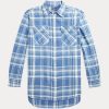 Camisas de sarga de algodón a cuadros Ralph Lauren azules para mujer Camisas de sarga de algodón a cuadros Ralph Lauren azules para mujer