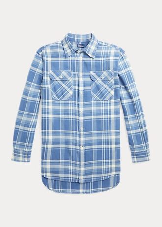 Camisas de sarga de algodón a cuadros Ralph Lauren azules para mujer