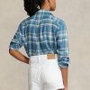 Camisas de sarga de algodón a cuadros Ralph Lauren azules para mujer Camisas de sarga de algodón a cuadros Ralph Lauren azules para mujer