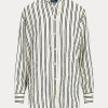 Camisas de satén a rayas extragrandes Ralph Lauren para mujer en color negro/crema