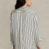 Camisas de satén a rayas extragrandes Ralph Lauren para mujer en color negro/crema