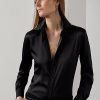 Camisas de seda morera elástica Ralph Lauren Cameron para mujer, color negro Camisas de seda morera elástica Ralph Lauren Cameron para mujer, color negro