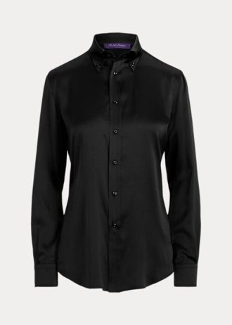 Camisas de seda morera elástica Ralph Lauren Cameron para mujer, color negro
