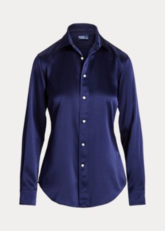 Camisas de seda morera Ralph Lauren para mujer en color azul marino