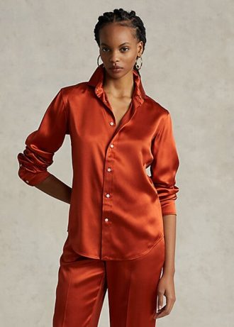 Camisas de seda morera Ralph Lauren para mujer en color naranja