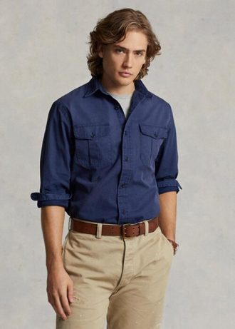 Camisas de trabajo Ralph Lauren Classic Chino de corte azul marino para hombre
