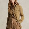 Camisas excedentes de gamuza de cordero Ralph Lauren color caqui para mujer Camisas excedentes de gamuza de cordero Ralph Lauren color caqui para mujer