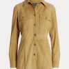 Camisas excedentes de gamuza de cordero Ralph Lauren color caqui para mujer Camisas excedentes de gamuza de cordero Ralph Lauren color caqui para mujer
