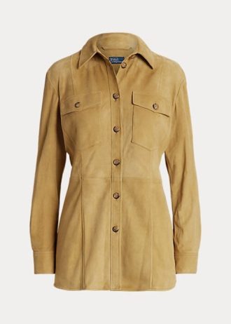 Camisas excedentes de gamuza de cordero Ralph Lauren color caqui para mujer