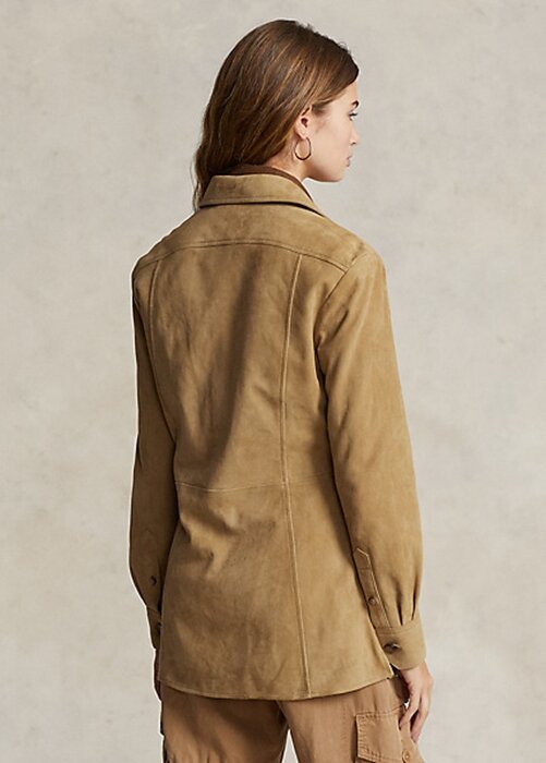 Camisas excedentes de gamuza de cordero Ralph Lauren color caqui para mujer Camisas excedentes de gamuza de cordero Ralph Lauren color caqui para mujer