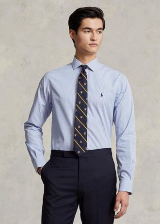 Camisas formales de popelina a rayas de corte entallado de Ralph Lauren para hombre en azul