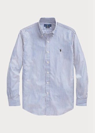Camisas formales de popelina a rayas de corte entallado de Ralph Lauren para hombre en azul