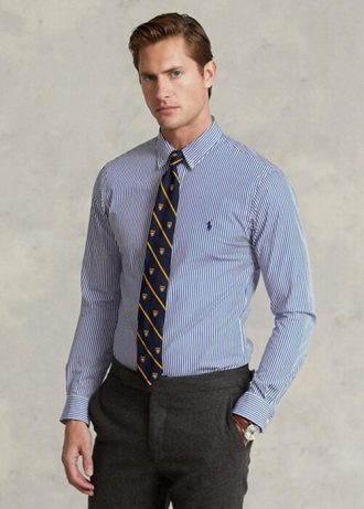 Camisas formales de popelina elástica a rayas de corte entallado de Ralph Lauren para hombre en azul Camisas formales de popelina elástica a rayas de corte entallado de Ralph Lauren para hombre en azul