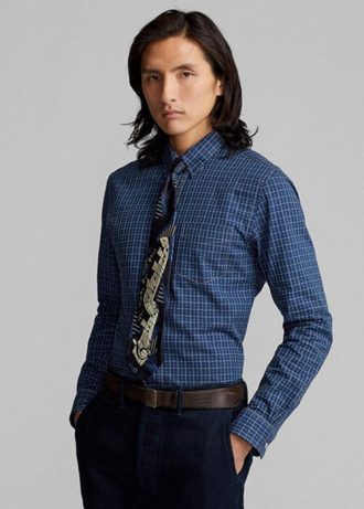 Camisas formales Ralph Lauren de corte entallado a cuadros dobby para hombre en azul marino Camisas formales Ralph Lauren de corte entallado a cuadros dobby para hombre en azul marino