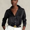 Camisas negras de seda charmeuse de Ralph Lauren para mujer Camisas negras de seda charmeuse de Ralph Lauren para mujer