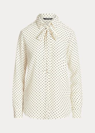 Camisas Ralph Lauren de crepé con cuello anudado y lunares en color crema/azul marino para mujer