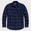 Camisas Ralph Lauren de mezcla de lana a cuadros para hombre, color azul marino Camisas Ralph Lauren de mezcla de lana a cuadros para hombre, color azul marino