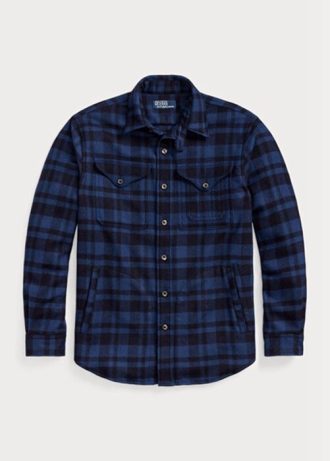 Camisas Ralph Lauren de mezcla de lana a cuadros para hombre, color azul marino Camisas Ralph Lauren de mezcla de lana a cuadros para hombre, color azul marino