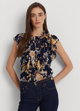 Camisas sin mangas de georgette floral multicolor de Ralph Lauren para mujer