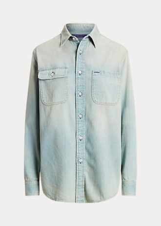 Camisas vaqueras de algodón Ralph Lauren Tamia en azul claro para mujer