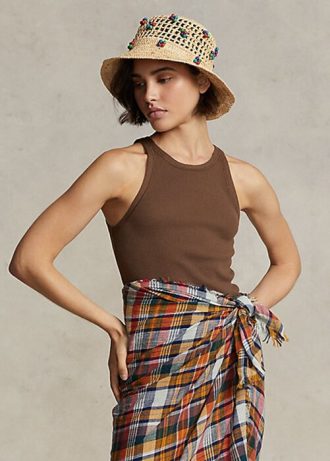 Camiseta de tirantes de algodón acanalado Ralph Lauren para mujer, color marrón Camiseta de tirantes de algodón acanalado Ralph Lauren para mujer, color marrón