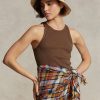 Camiseta de tirantes de algodón acanalado Ralph Lauren para mujer, color marrón