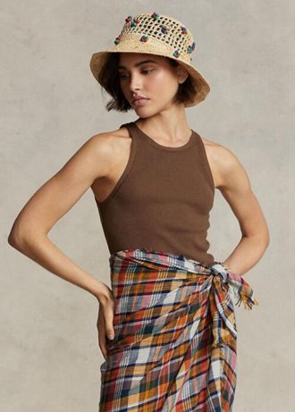 Camiseta de tirantes de algodón acanalado Ralph Lauren para mujer, color marrón Camiseta de tirantes de algodón acanalado Ralph Lauren para mujer, color marrón