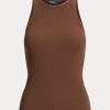 Camiseta de tirantes de algodón acanalado Ralph Lauren para mujer, color marrón
