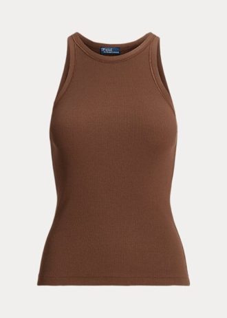 Camiseta de tirantes de algodón acanalado Ralph Lauren para mujer, color marrón Camiseta de tirantes de algodón acanalado Ralph Lauren para mujer, color marrón