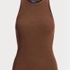 Camiseta de tirantes de algodón acanalado Ralph Lauren para mujer, color marrón