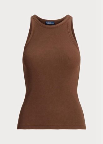 Camiseta de tirantes de algodón acanalado Ralph Lauren para mujer, color marrón Camiseta de tirantes de algodón acanalado Ralph Lauren para mujer, color marrón