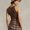 Camiseta de tirantes de algodón acanalado Ralph Lauren para mujer, color marrón