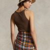 Camiseta de tirantes de algodón acanalado Ralph Lauren para mujer, color marrón