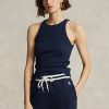 Camiseta de tirantes de algodón acanalado Ralph Lauren para mujer en color azul marino Camiseta de tirantes de algodón acanalado Ralph Lauren para mujer en color azul marino