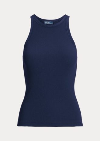 Camiseta de tirantes de algodón acanalado Ralph Lauren para mujer en color azul marino Camiseta de tirantes de algodón acanalado Ralph Lauren para mujer en color azul marino