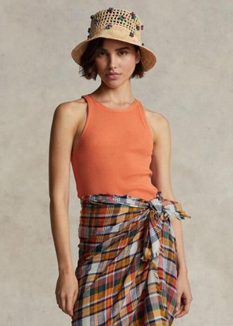 Camiseta de tirantes de algodón acanalado Ralph Lauren para mujer en color naranja Camiseta de tirantes de algodón acanalado Ralph Lauren para mujer en color naranja