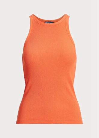 Camiseta de tirantes de algodón acanalado Ralph Lauren para mujer en color naranja Camiseta de tirantes de algodón acanalado Ralph Lauren para mujer en color naranja