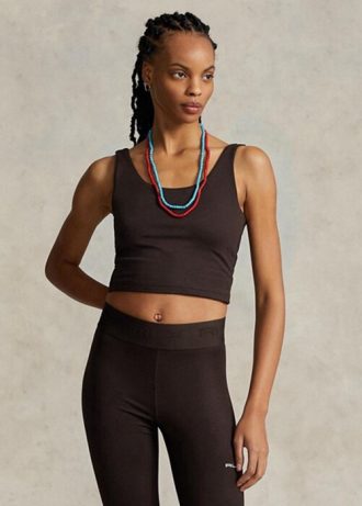 Camiseta sin mangas corta de jersey de ante marrón Ralph Lauren para mujer Camiseta sin mangas corta de jersey de ante marrón Ralph Lauren para mujer