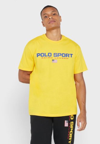 Camisetas amarillas de cuello redondo con el logotipo de Ralph Lauren para hombre Camisetas amarillas de cuello redondo con el logotipo de Ralph Lauren para hombre