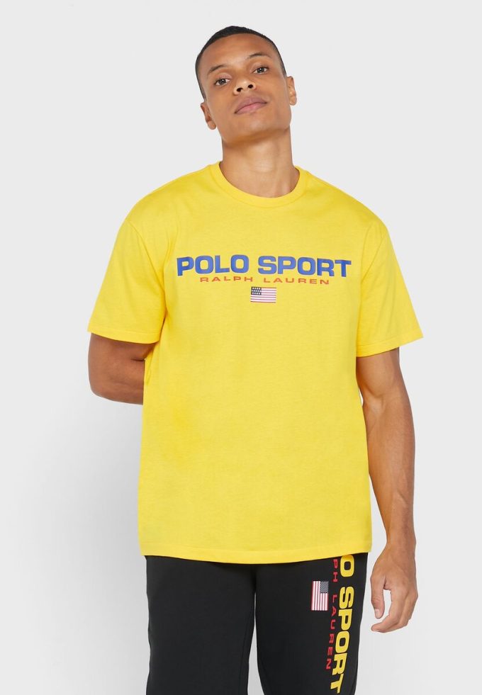 Camisetas amarillas de cuello redondo con el logotipo de Ralph Lauren para hombre