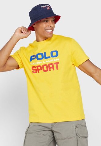 Camisetas amarillas de cuello redondo con el logotipo de Ralph Lauren para hombre Camisetas amarillas de cuello redondo con el logotipo de Ralph Lauren para hombre