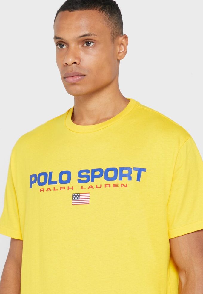 Camisetas amarillas de cuello redondo con el logotipo de Ralph Lauren para hombre