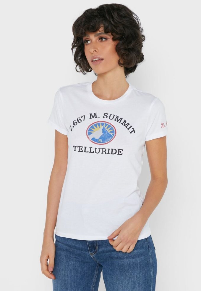 Camisetas blancas con cuello redondo y gráficos de Ralph Lauren para mujer