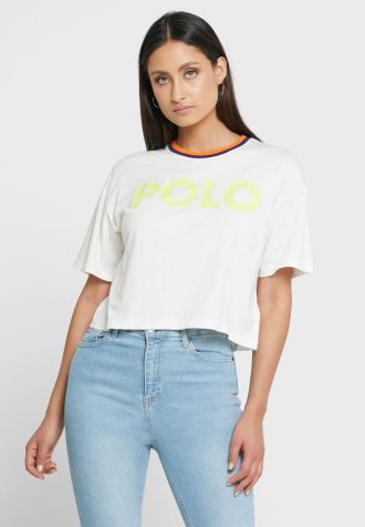 Camisetas blancas con cuello redondo y gráficos de Ralph Lauren para mujer