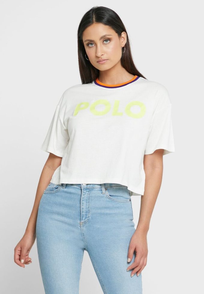 Camisetas blancas con cuello redondo y gráficos de Ralph Lauren para mujer