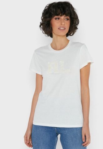 Camisetas blancas con cuello redondo y gráficos de Ralph Lauren para mujer
